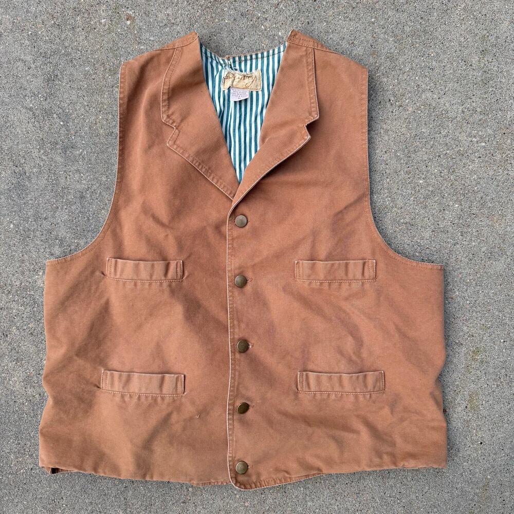 Scully Rowan Tan Canvas Old West Cowboy Button Front Vest Cinch Back XL RW041